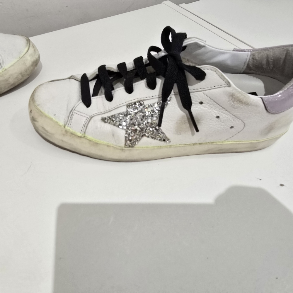 Golden Goose Upper Glitter Star Naplack Heel White/Platinum/Lilac Size 37